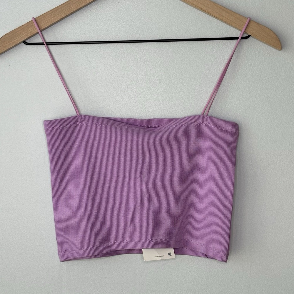 Zara Tube Top Tank Large Cami Ribbed Dainty Purple Festival Fairy Boho Coquette - Picture 3 of 9